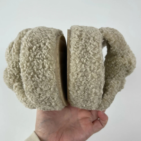 Abercrombie & Fitch Slippers Women Size 10 Beige Fuzzy Slip On Open Toe Platform - Picture 6 of 10